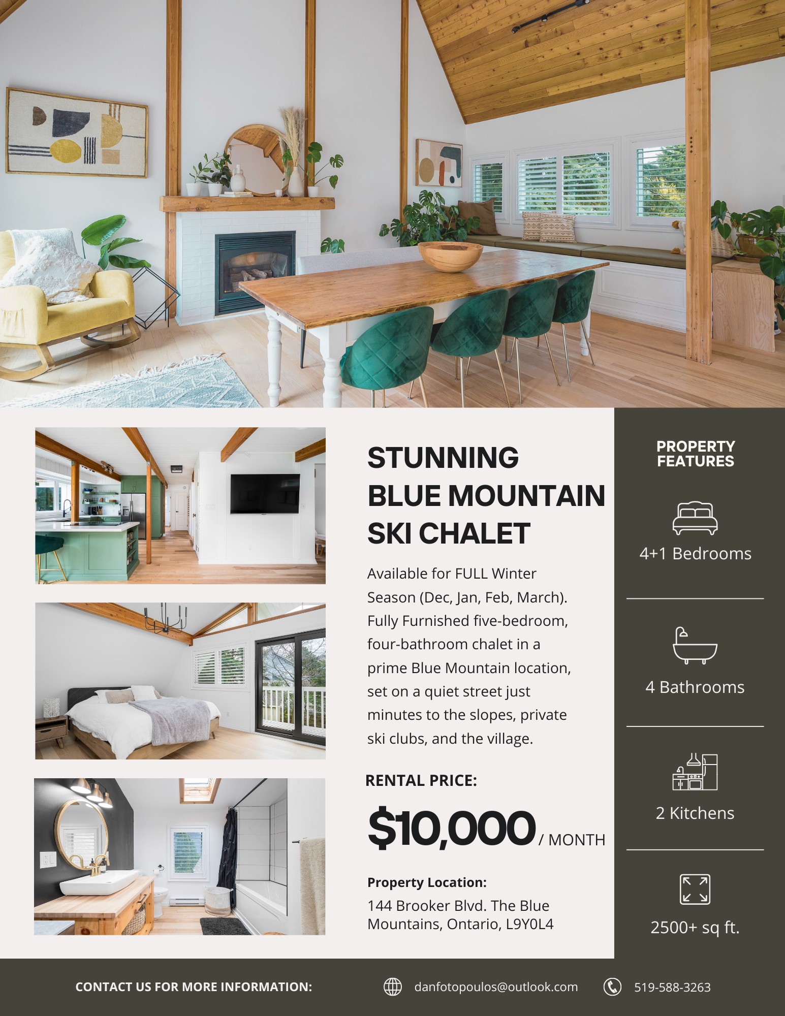 Stunning Ski Chalet for rent for Winter Season (Dec, Jan, Feb, March or longer)